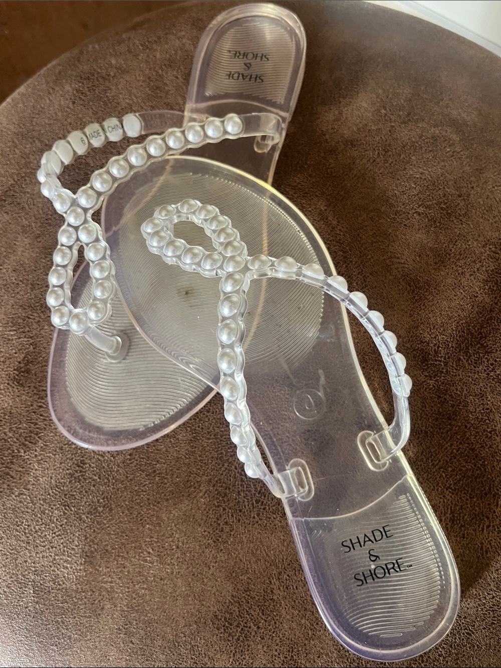 Shade & Shore Clear Pearl-Detail Jelly Sandals